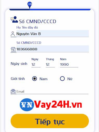 Các bước đăng ký vay tiền cash24 2