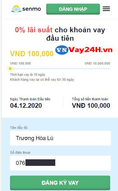 Hướng dẫn đăng k&yacute; vay tiền senmo 1