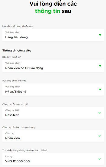 Điền th&ocirc;ng tin c&ocirc;ng việc