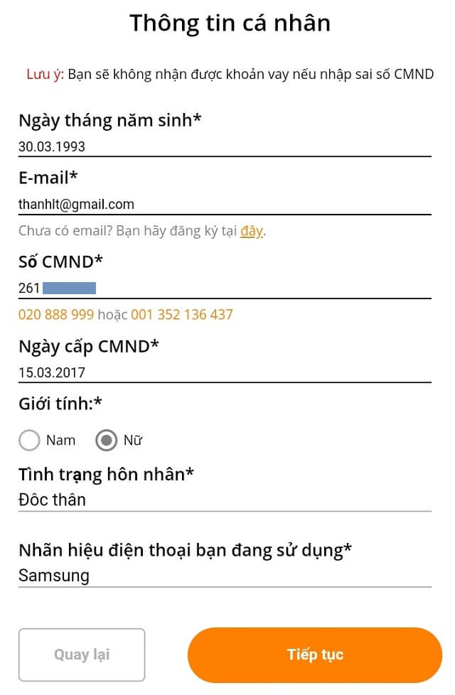 Điền th&ocirc;ng tin c&aacute; nh&acirc;n