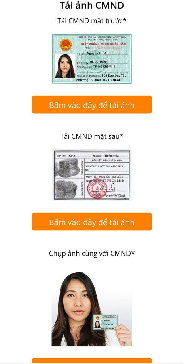 Tải ảnh 2 mặt CMND/CCCD v&agrave; ảnh ch&acirc;n dung