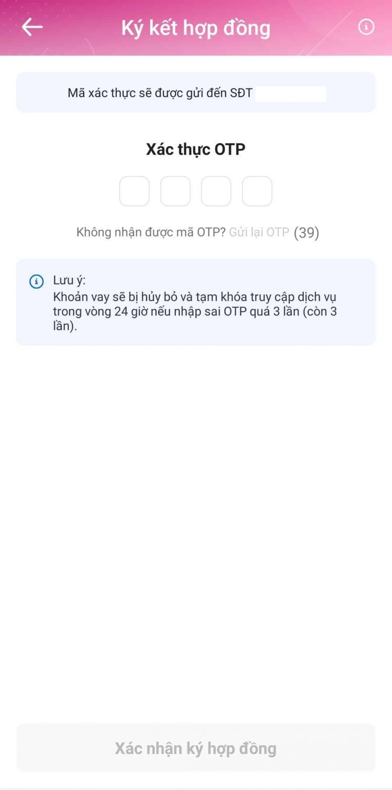 Nhập mã OTP ký hợp đồng Nhập mã OTP ký hợp đồng