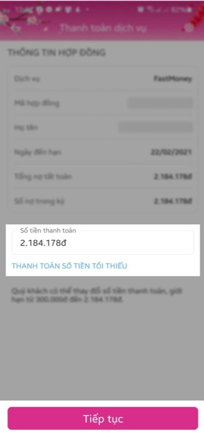 Nhập số tiền cần thanh toán cho Fastmoney Nhập số tiền cần thanh toán cho Fastmoney